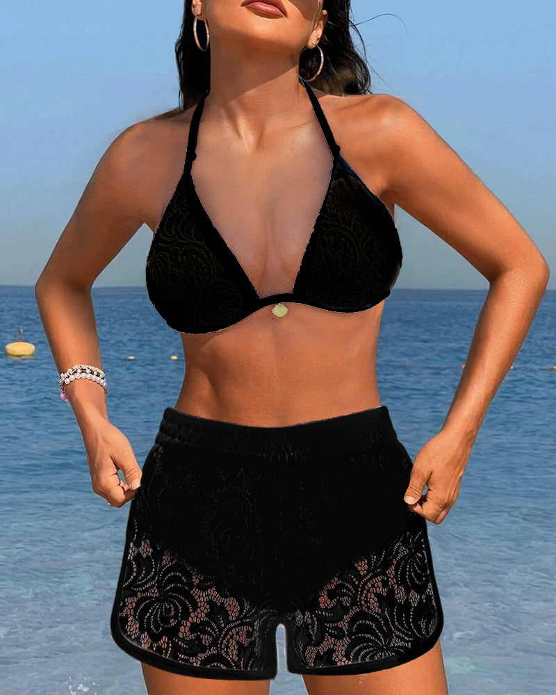Elegantes einfarbiges Spitzen-Bikiniset von Hanna Hamburg
