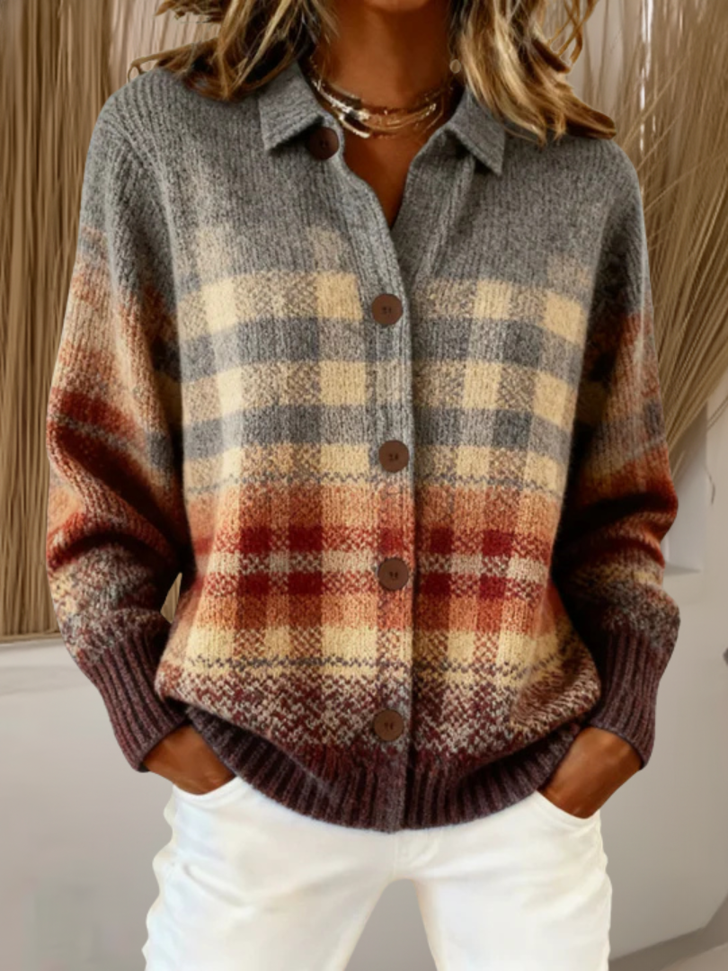 Shannon | Karo-Strickjacke in Grau und Rost