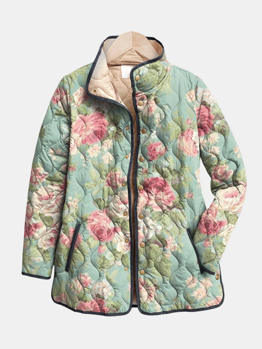 Gundula | Steppjacke mit Rosen auf Salbeigrün