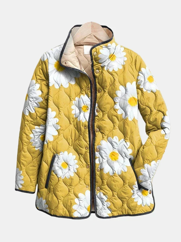 Ilona | Steppjacke mit Margeriten in Senfgelb