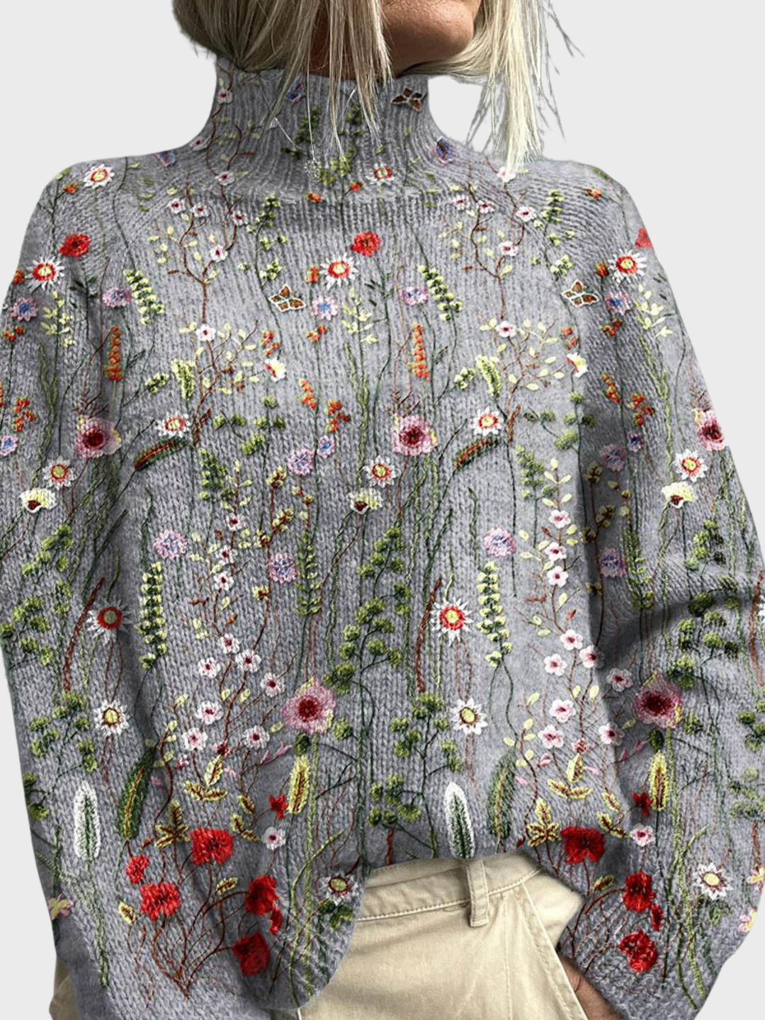 Jesse | Rollkragenpullover mit Blumenstickerei von Hanna Hamburg, Pullover für Damen