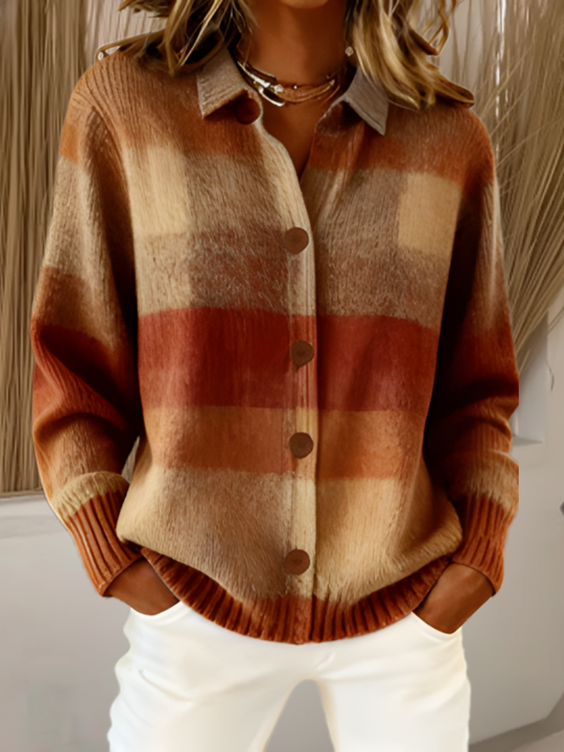 Sadie | Tartan-Strickjacke in Camel