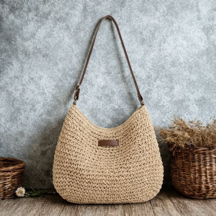 Malwine, gewebte Schultertasche in Beige, von Hanna Hamburg