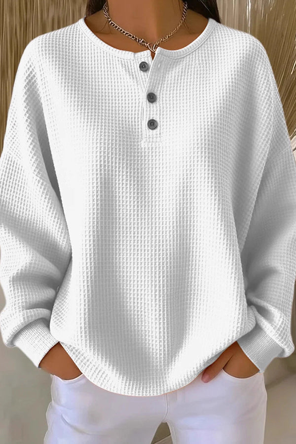 Aurelie | Waffelstrick-Pullover mit Knopfleiste von Hanna Hamburg, Pullover für Damen