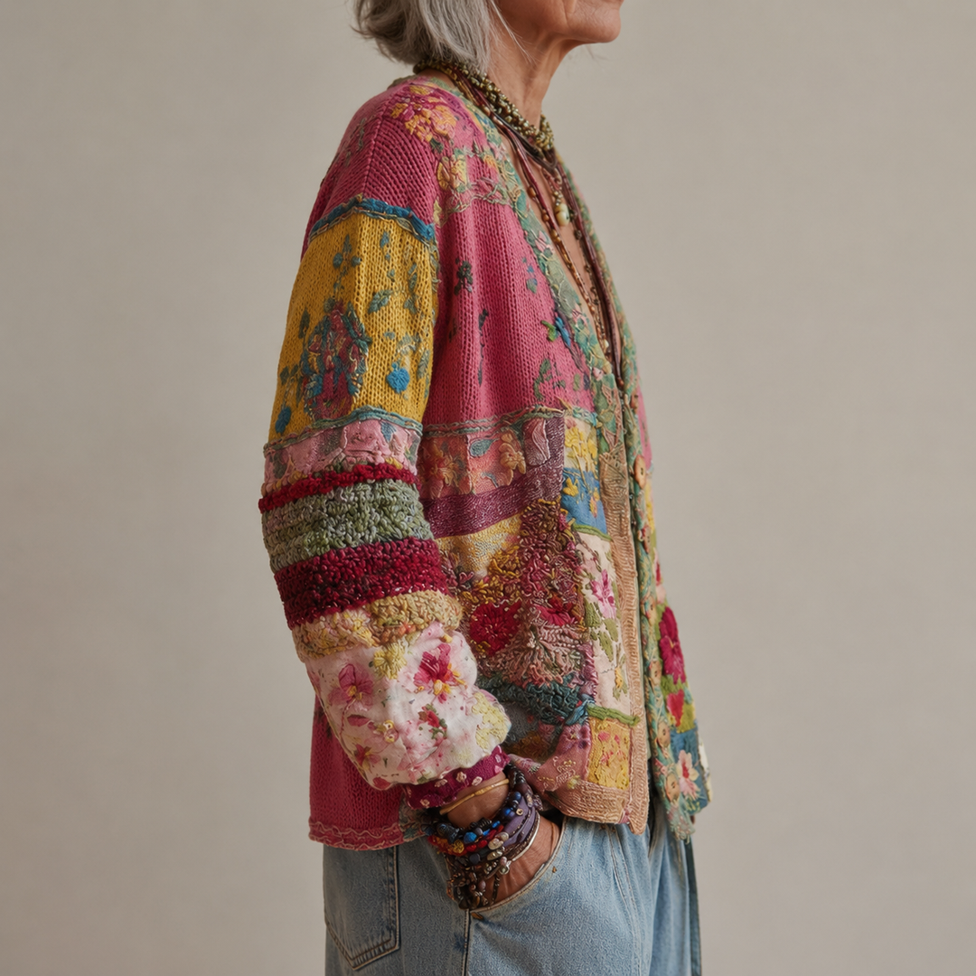 Rosalie | Patchwork-Strickjacke im Folklore-Stil