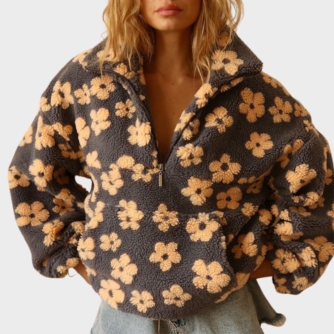 Valerie | Teddyfleece-Pullover mit Blumenmuster von Hanna Hamburg, Pullover für Damen