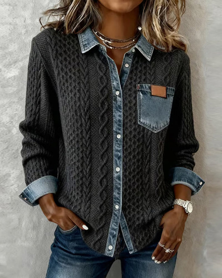 Ceir | Strickhemd im Patchwork-Look von Hanna Hamburg, Bluse für Damen