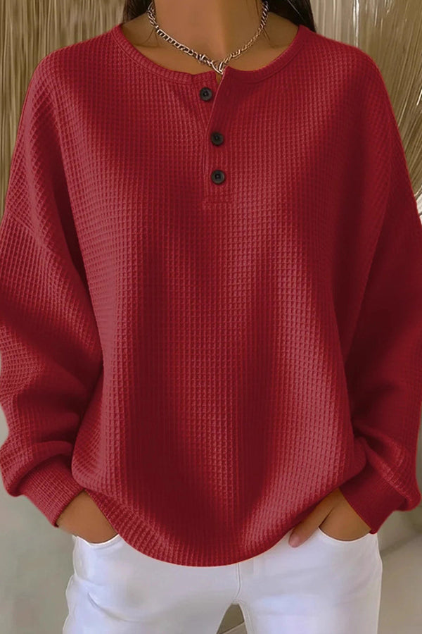 Aurelie | Waffelstrick-Pullover mit Knopfleiste von Hanna Hamburg, Pullover für Damen
