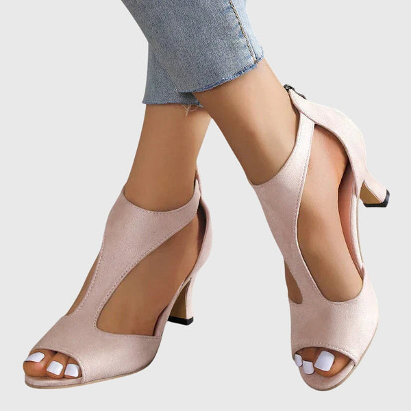 Roséfarbene Peeptoe-Absatzschuhe mit Cut-outs mit Cut-out-Design mit – Absätze von Hanna Hamburg
