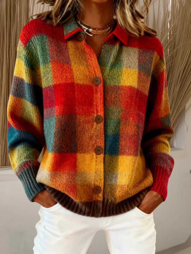 Esther | Buntes Karo als Strickjacke