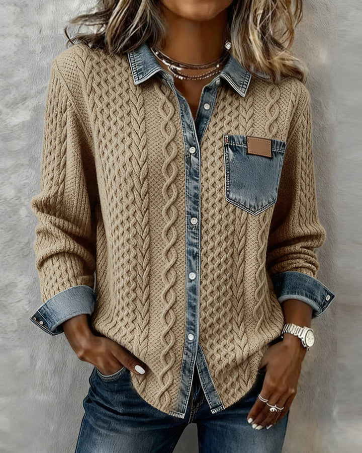 Ceir | Strickhemd im Patchwork-Look von Hanna Hamburg, Bluse für Damen