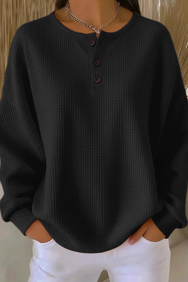 Aurelie | Waffelstrick-Pullover mit Knopfleiste von Hanna Hamburg, Pullover für Damen