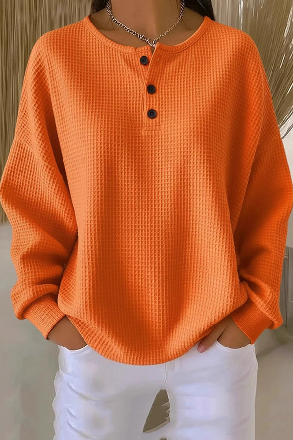 Aurelie | Waffelstrick-Pullover mit Knopfleiste von Hanna Hamburg, Pullover für Damen