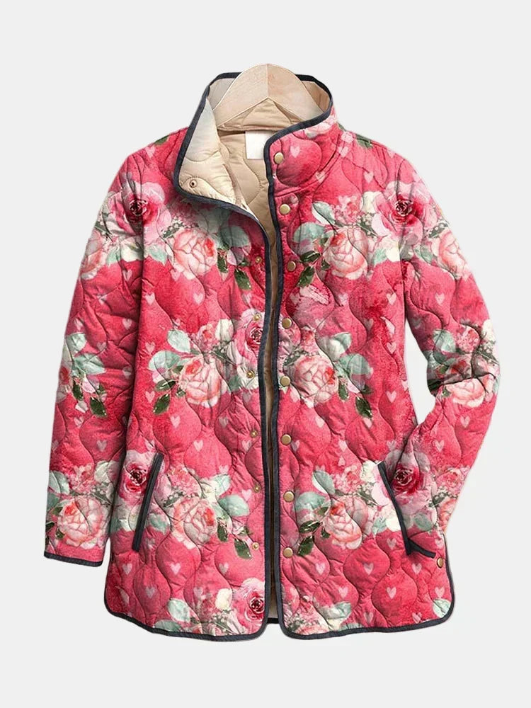 Beate | Steppjacke mit Rosen in Rosé