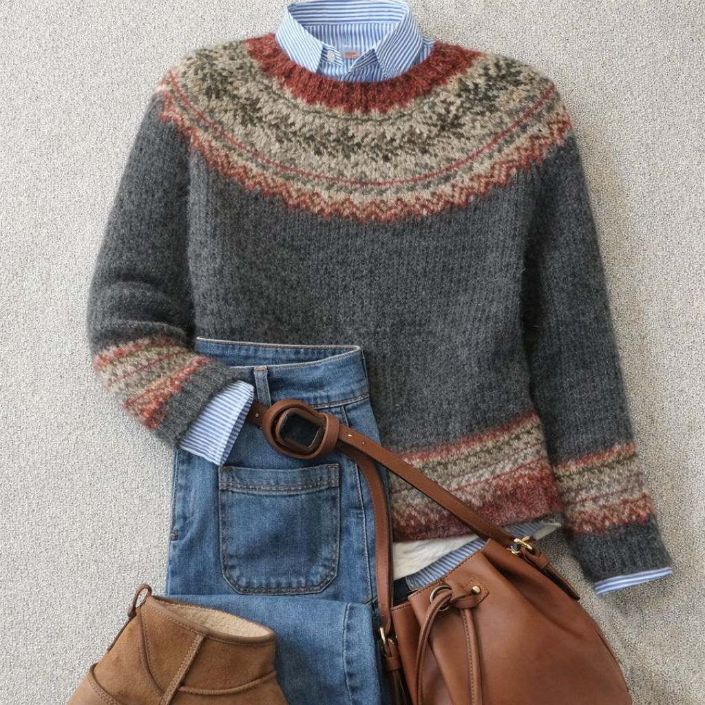 Lauren | Norwegerpullover in Grau und Rost