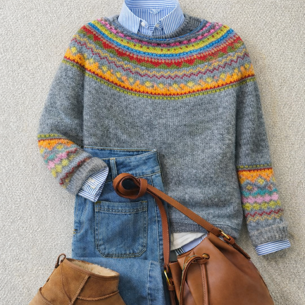 Emily | Norwegerpullover mit Regenbogenpasse