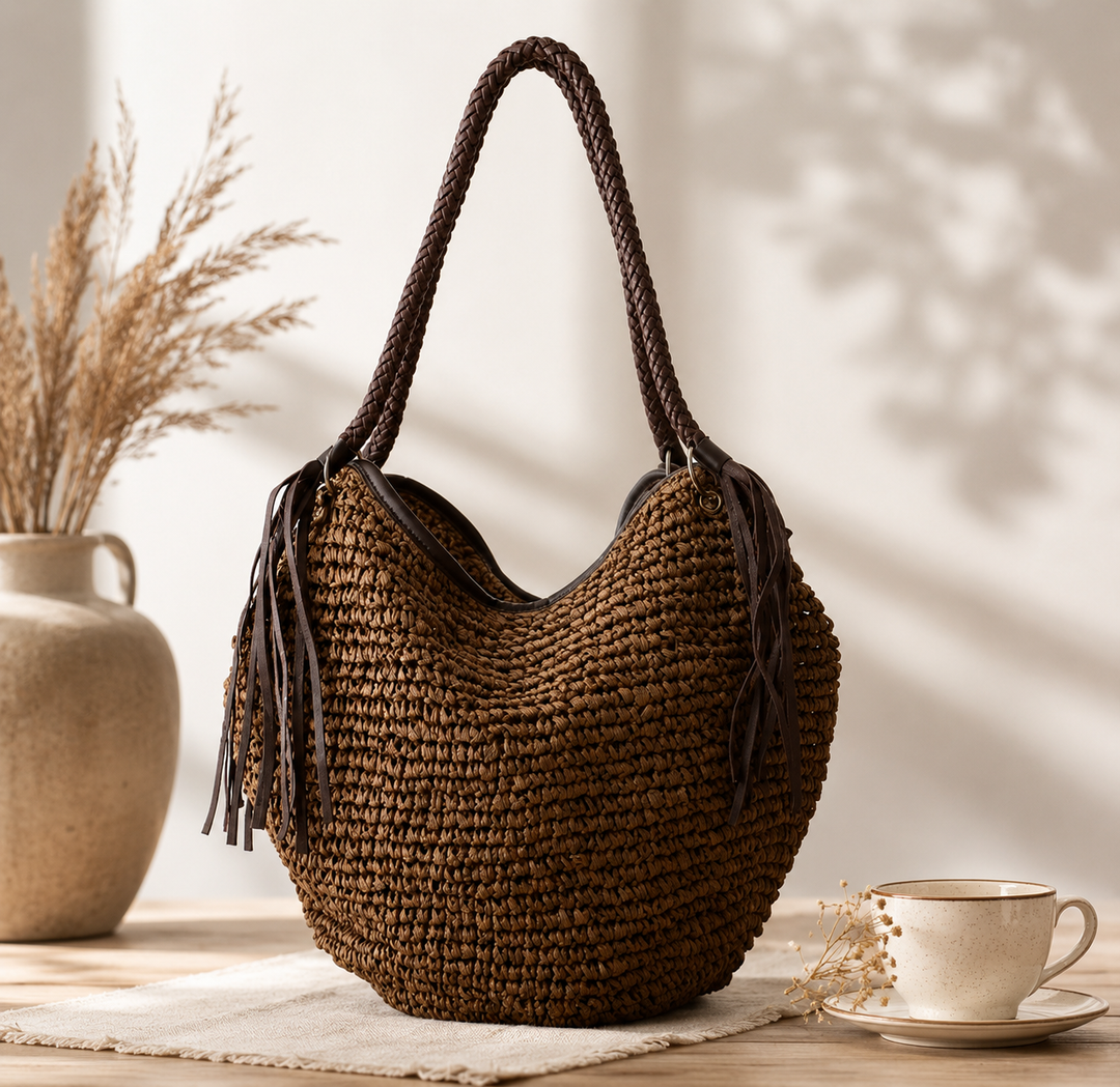 Berthild, Hobo-Shopper mit Quasten in Braun, von Hanna Hamburg