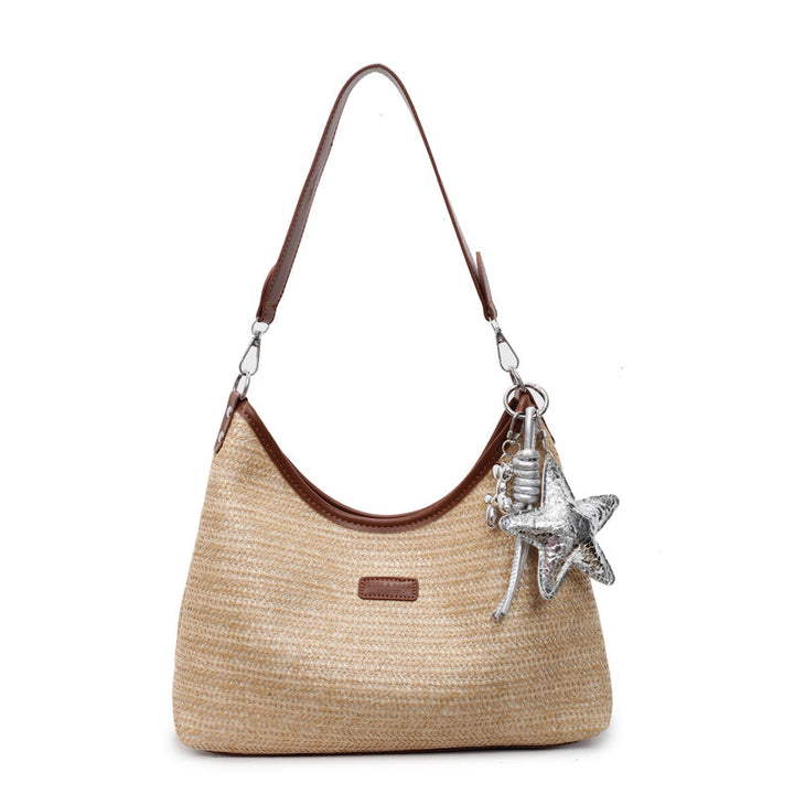 Dorothee, gestreifte Boho-Schultertasche in Beige, von Hanna Hamburg