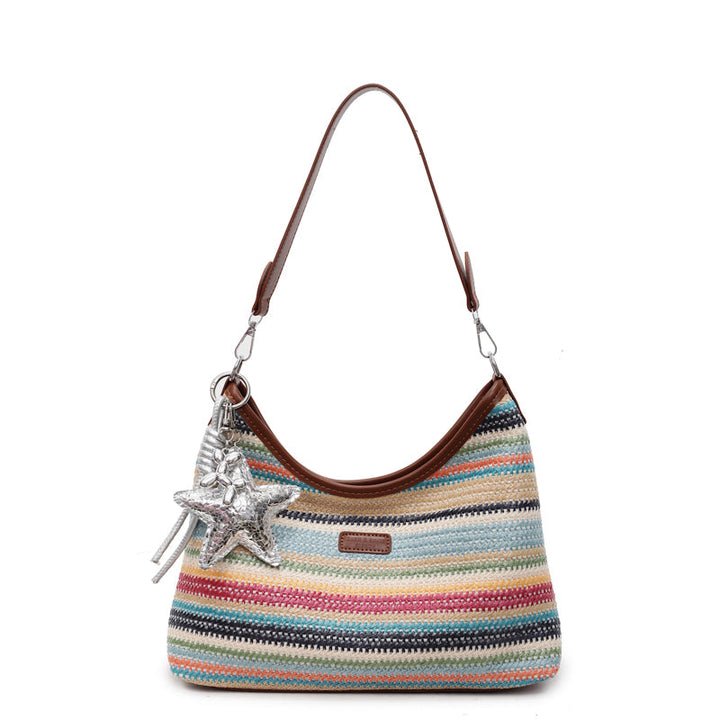 Dorothee, gestreifte Boho-Schultertasche in Mehrfarbig, von Hanna Hamburg