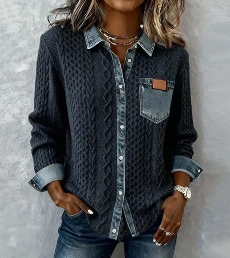 Ceir | Strickhemd im Patchwork-Look von Hanna Hamburg, Bluse für Damen