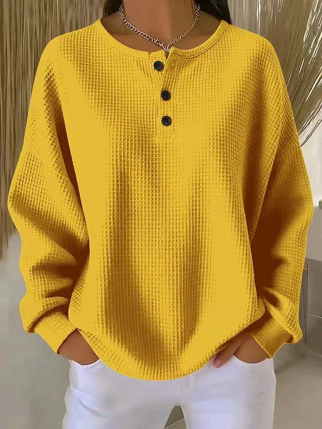 Aurelie | Waffelstrick-Pullover mit Knopfleiste von Hanna Hamburg, Pullover für Damen