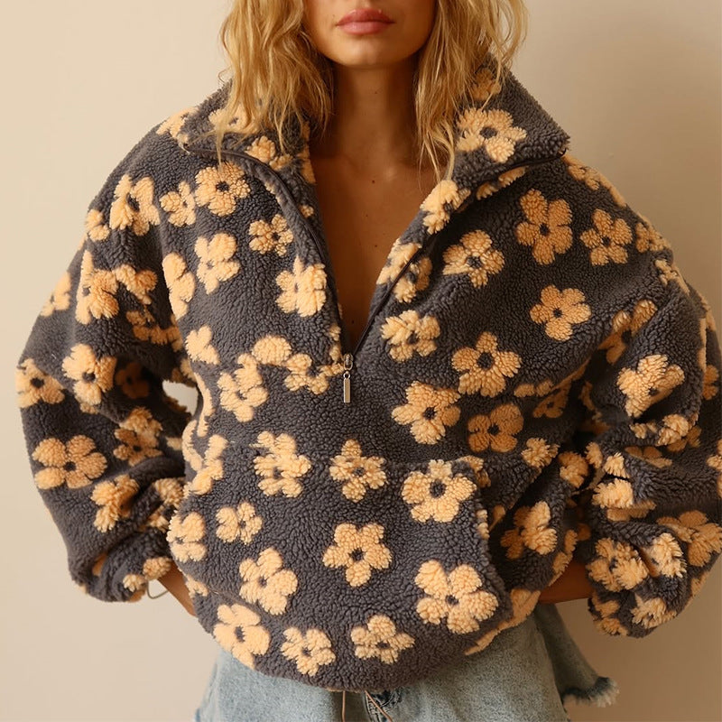 Valerie | Teddyfleece-Pullover mit Blumenmuster von Hanna Hamburg, Pullover für Damen