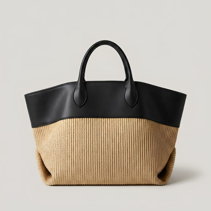 Helmtrud, großer Colourblock-Shopper in Schwarz & Natur, von Hanna Hamburg