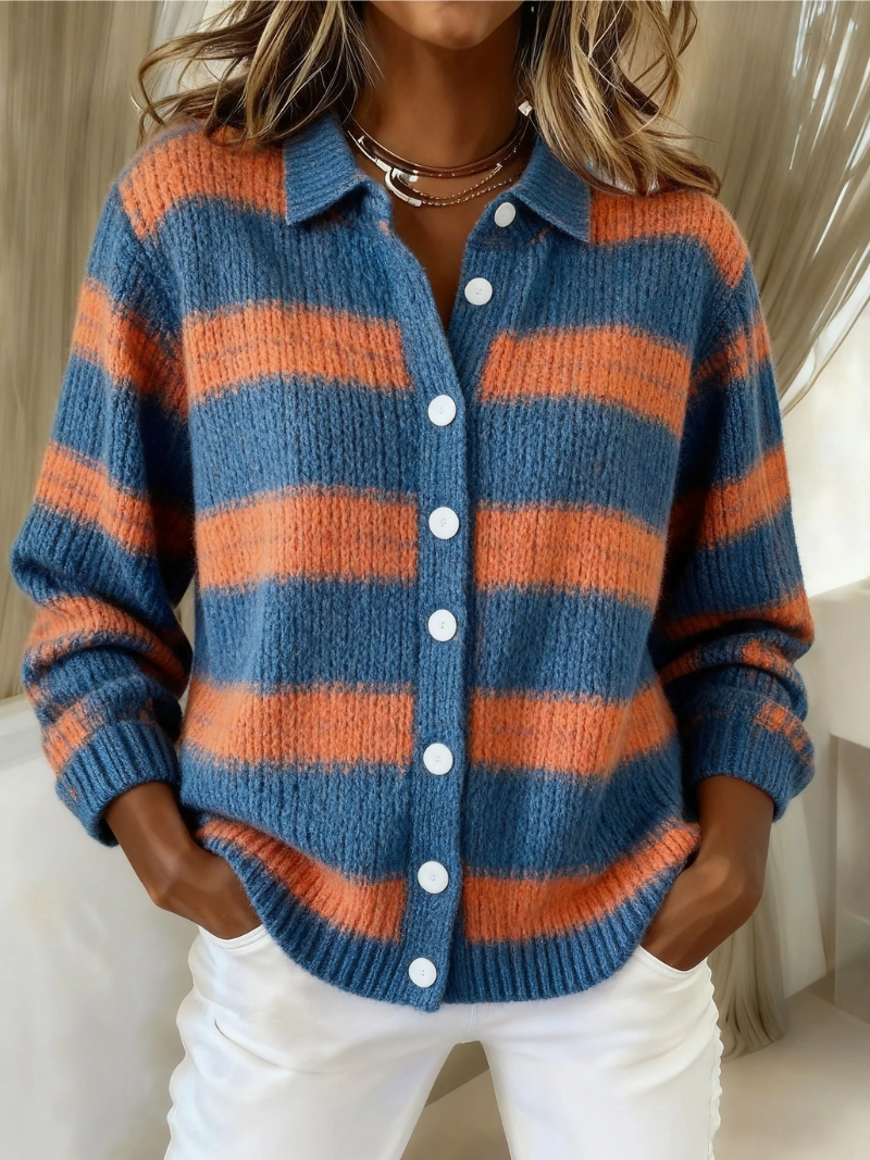 Livia | Gestreifte Strickjacke in Blau und Orange