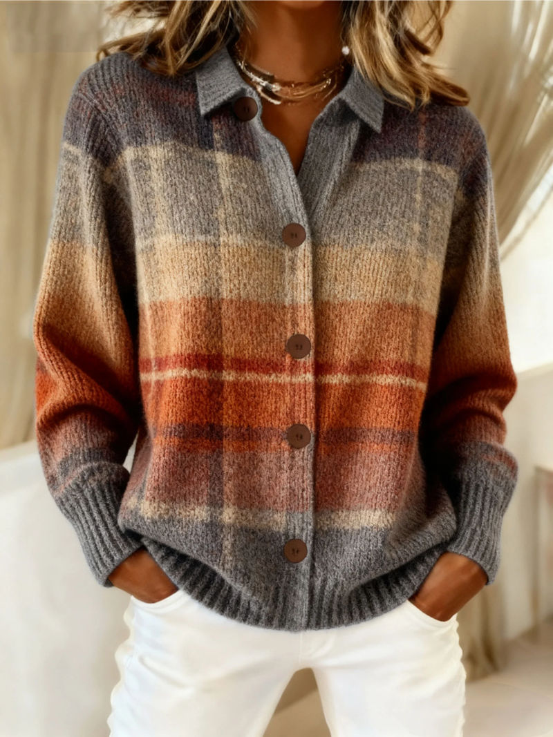 Edith | Karo-Strickjacke mit Farbverlauf