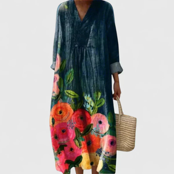 Taylynnne | Elegantes Maxikleid in Ozeanblau Floral von Hanna Hamburg