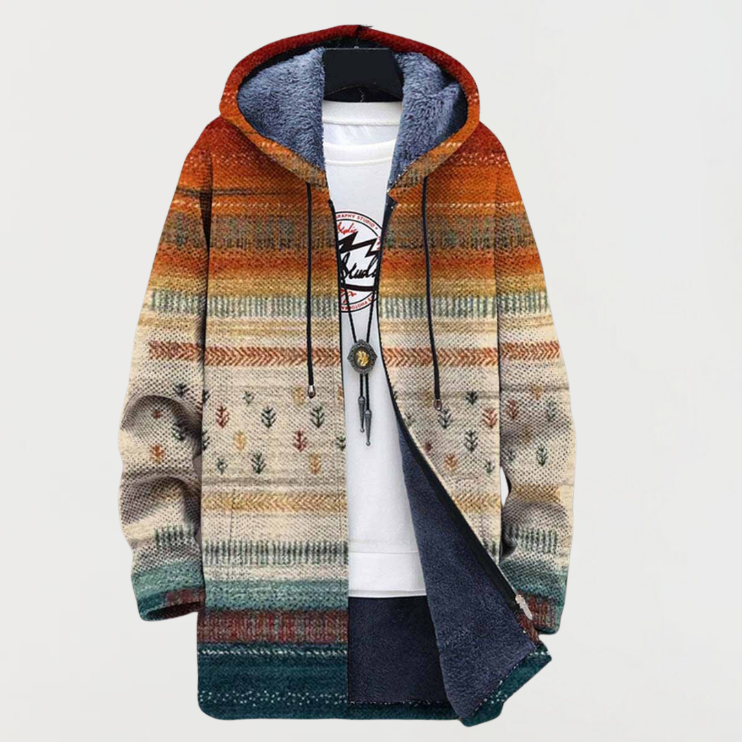 Annegret | Kapuzen-Strickjacke mit Herbststreifen