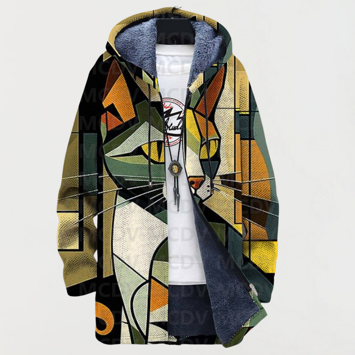 Xenia | Kapuzenjacke mit kubistischem Katzenmotiv