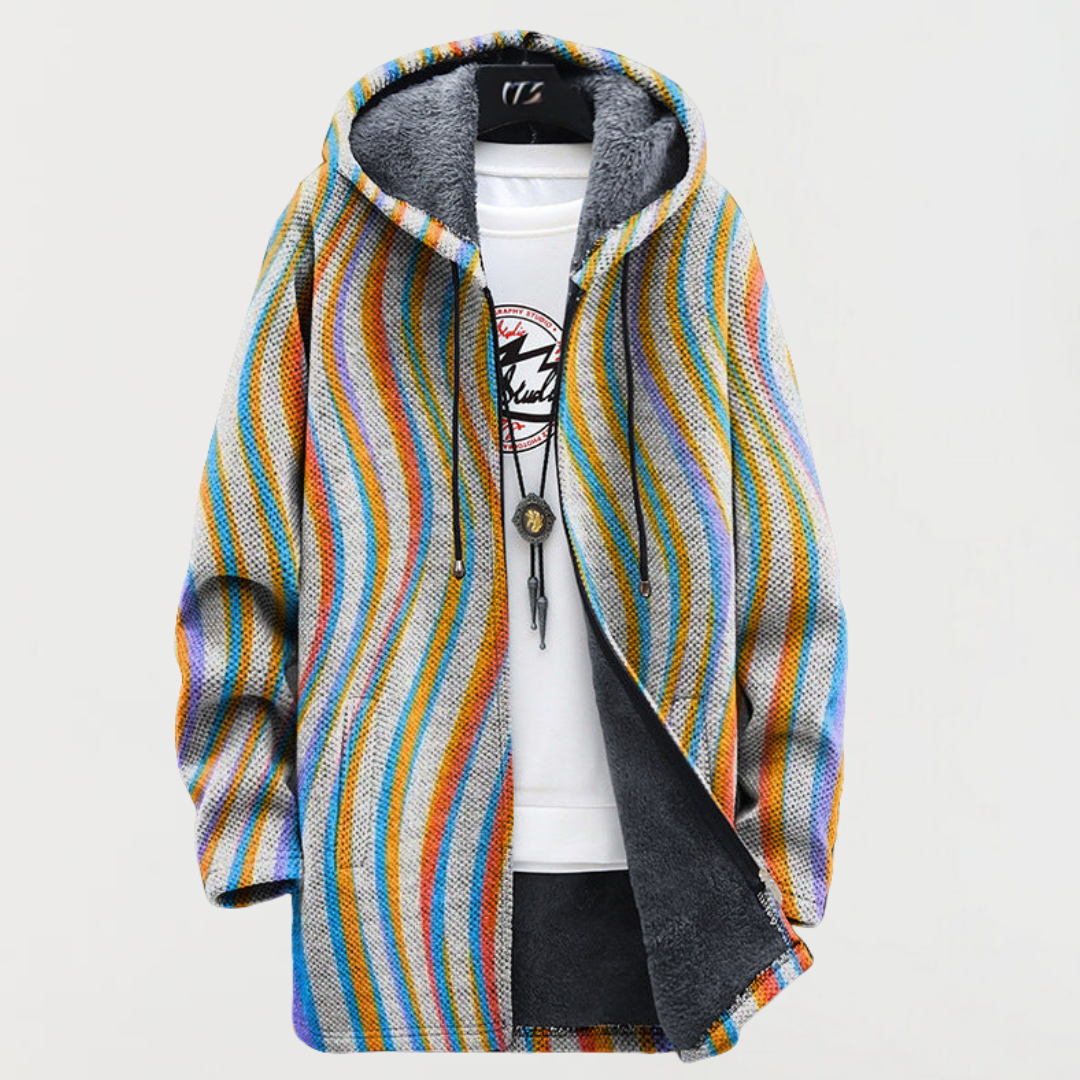 Oda | Kapuzen-Strickjacke mit Pastellstreifen