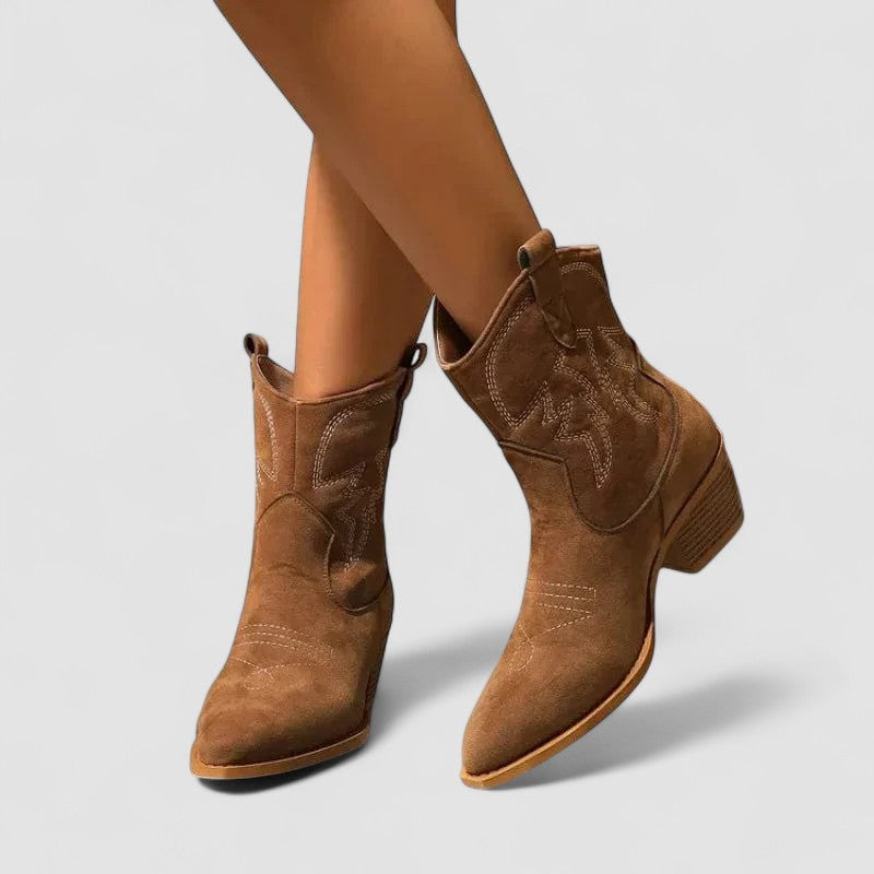 Ilsa | Bestickte Western-Stiefelette in Braun