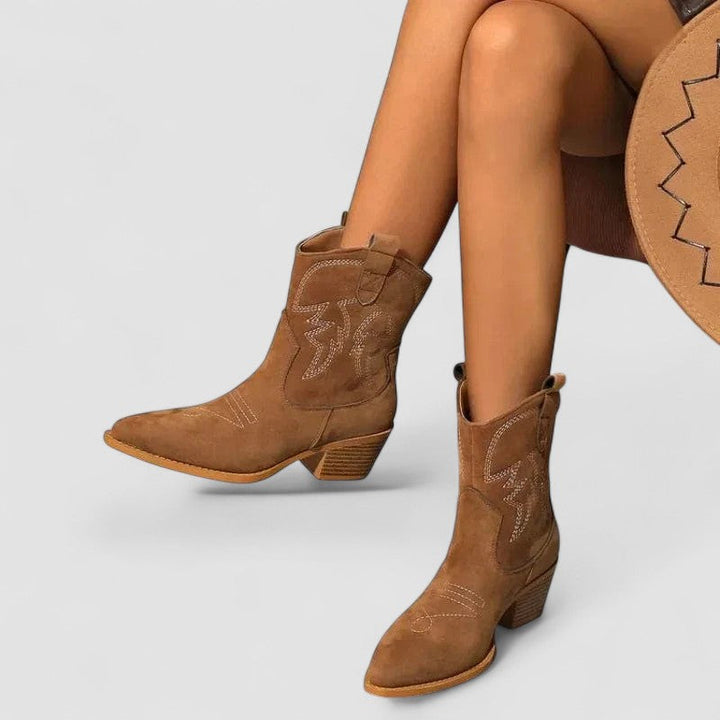 Ilsa | Bestickte Western-Stiefelette in Braun