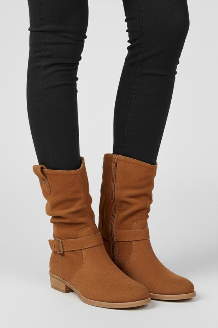 Heidemarie | Wadenhoher Slouch-Stiefel in Cognac