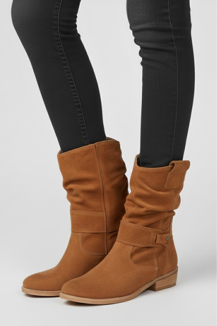 Heidemarie | Wadenhoher Slouch-Stiefel in Cognac