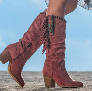 Bernadette | Wadenhoher Stiefel mit Fransen