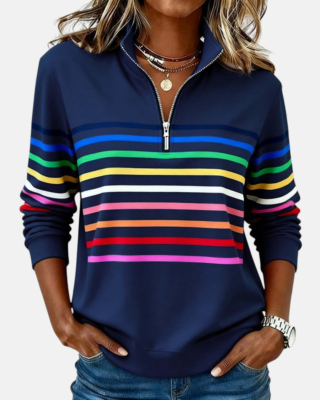 Wren | Sweatshirt mit Reißverschluss und Streifen