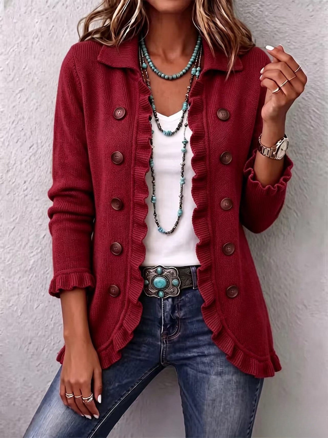 Trude | Strickjacke in Rubinrot