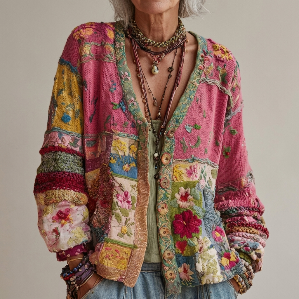 Rosalie | Patchwork-Strickjacke im Folklore-Stil