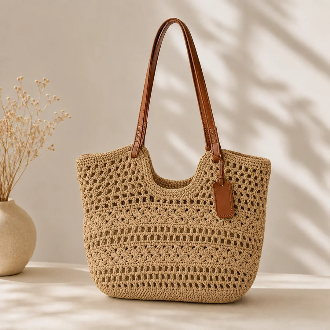 Hildegunde, handgeflochtener Shopper in Khaki, von Hanna Hamburg