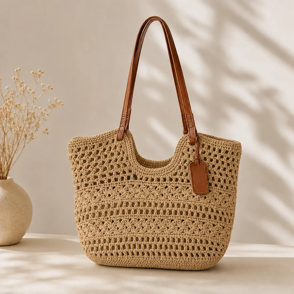 Hildegunde, handgeflochtener Shopper in Khaki, von Hanna Hamburg