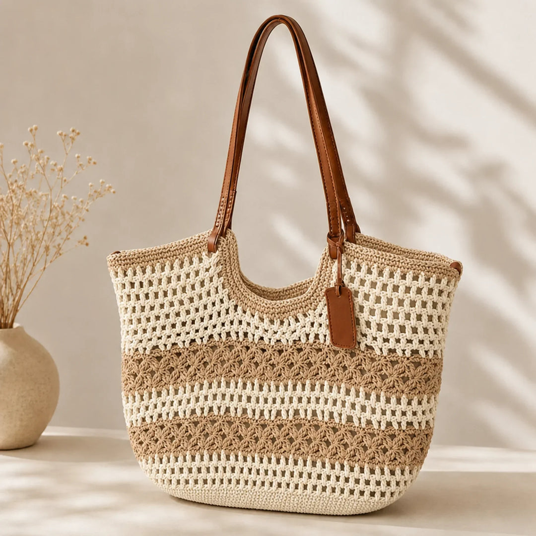 Hildegunde, handgeflochtener Shopper in Naturweiß & Khaki, von Hanna Hamburg