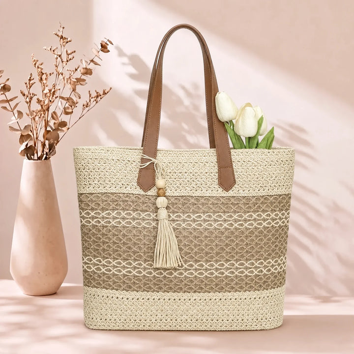 Nortrud, Boho-Shopper aus Stroh in Naturweiß, von Hanna Hamburg