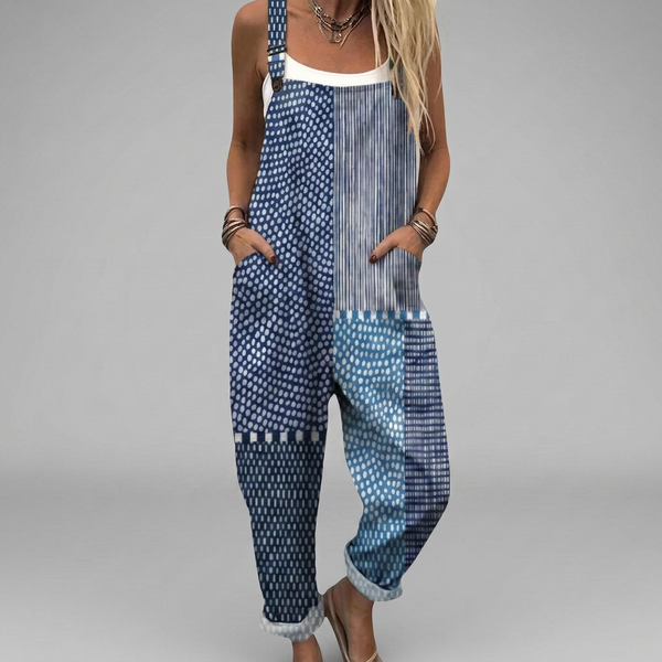 Latzhose im Boho-Patchwork Blau von Hanna Hamburg