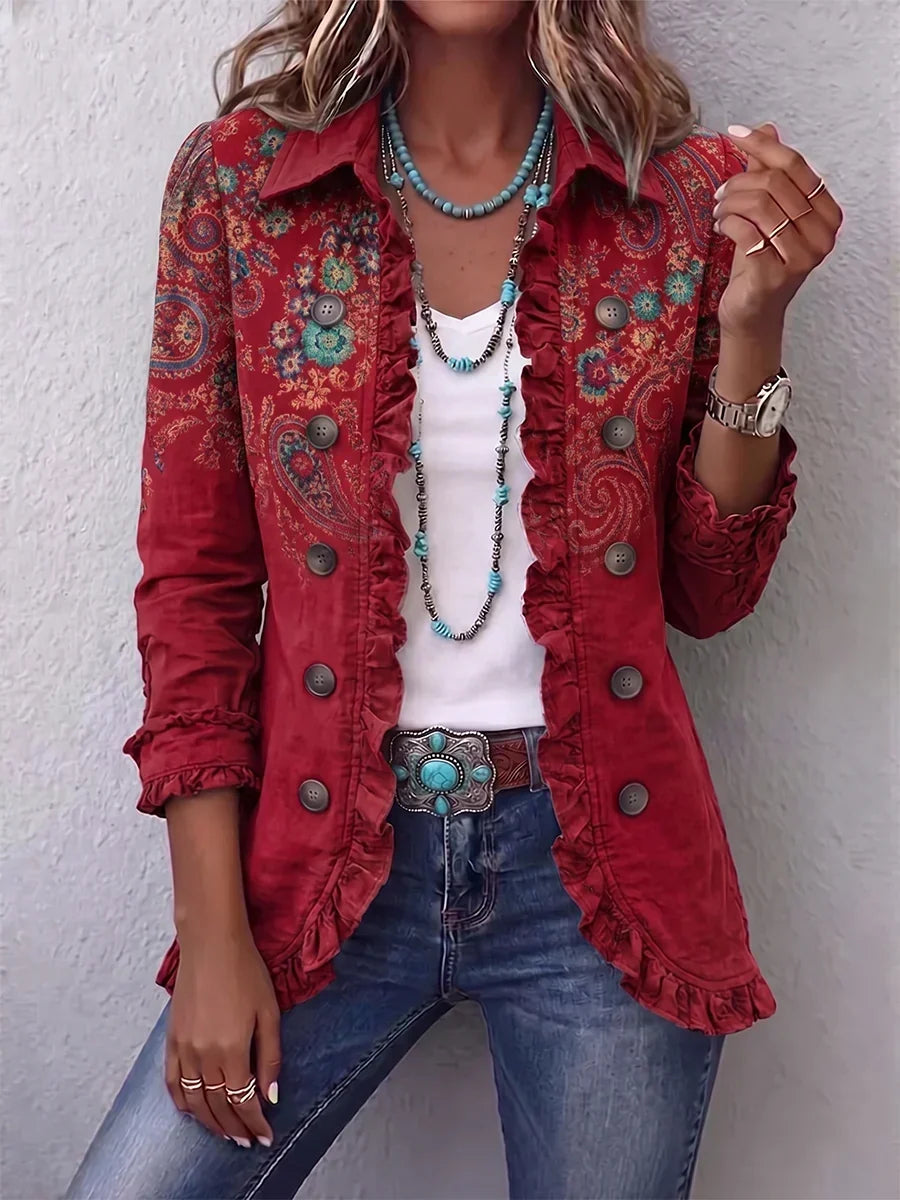 Dorothea | Blazer mit Paisley in Dunkelrot