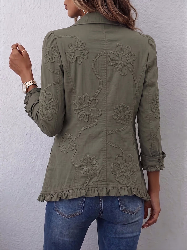 Renata | Blazer mit Blumenstickerei in Oliv