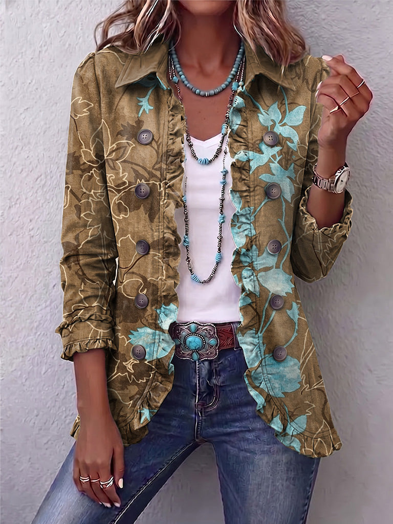 Ulrika | Blazer mit Blüten auf Oliv