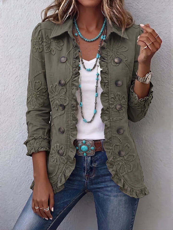 Renata | Blazer mit Blumenstickerei in Oliv